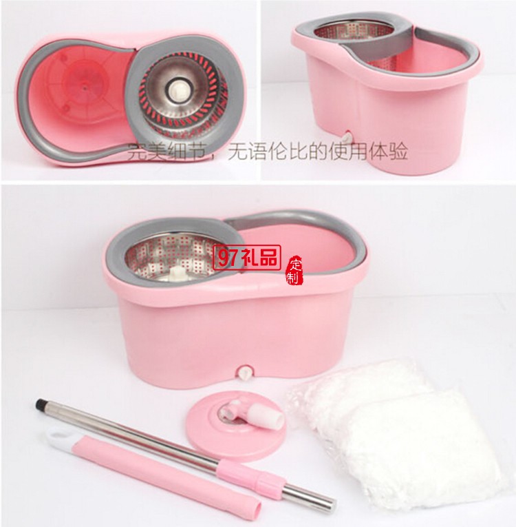 定制家居禮品  不銹鋼雙驅動好神拖 家用手壓旋轉拖把桶