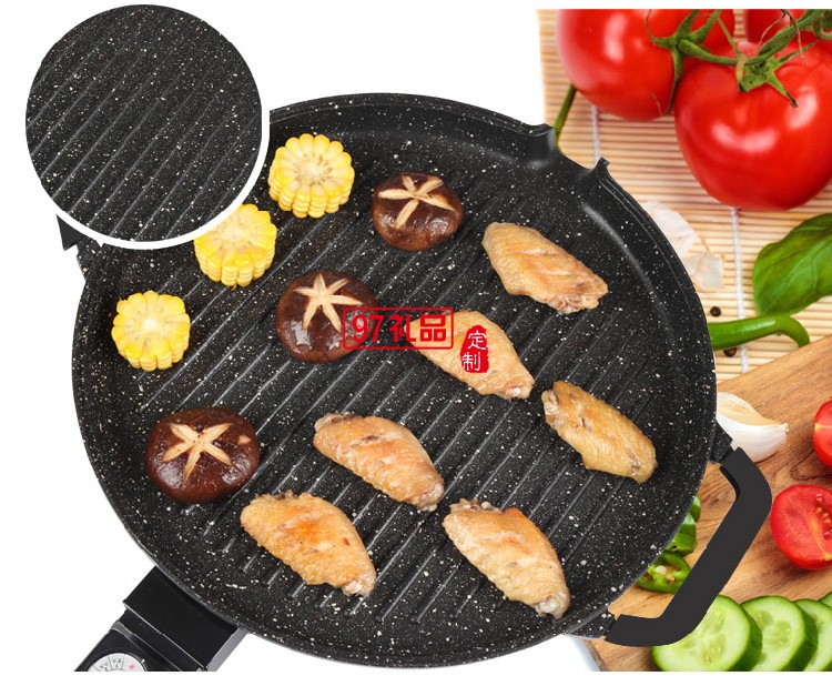 無煙電烤盤麥飯石不粘電烤爐燒烤爐圓形烤肉機(jī)定制公司廣告禮品
