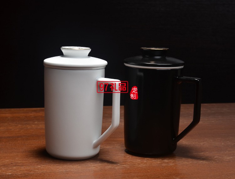 定窯陶瓷馬克杯過(guò)濾帶蓋陶瓷茶杯創(chuàng)意杯子