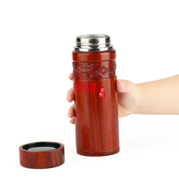 Y熱銷紅木雕刻水杯 木質(zhì)真空不銹鋼保溫杯子