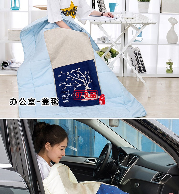 滿版印刷棉麻抱枕被，定制企業(yè)logo