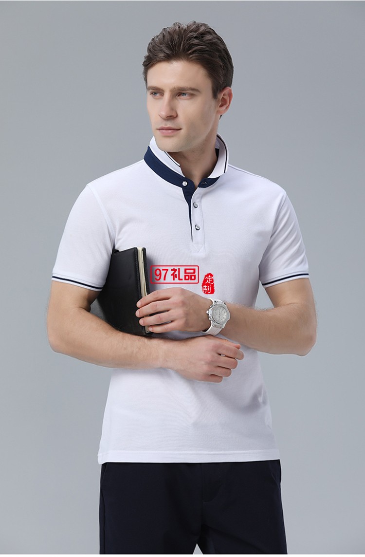 97禮品廣告衫定制新款桑蠶絲高檔翻領(lǐng)T恤衫提花領(lǐng)時(shí)尚短袖POLO衫企業(yè)