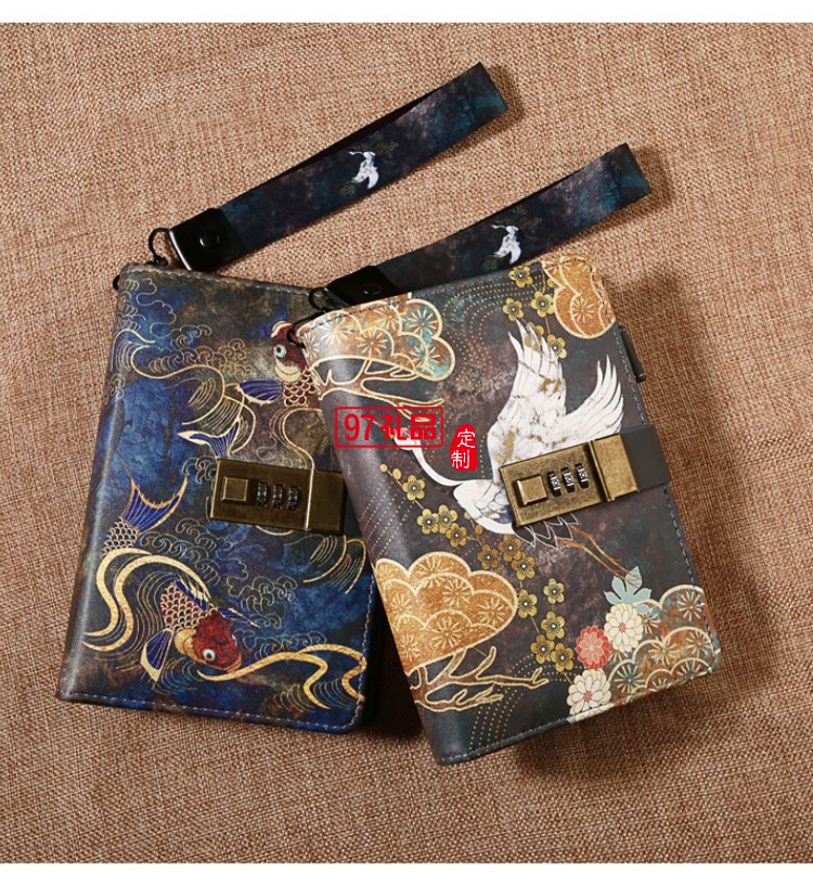 國潮活頁手帳本禮盒裝 密碼帶鎖筆記本學生日記本子