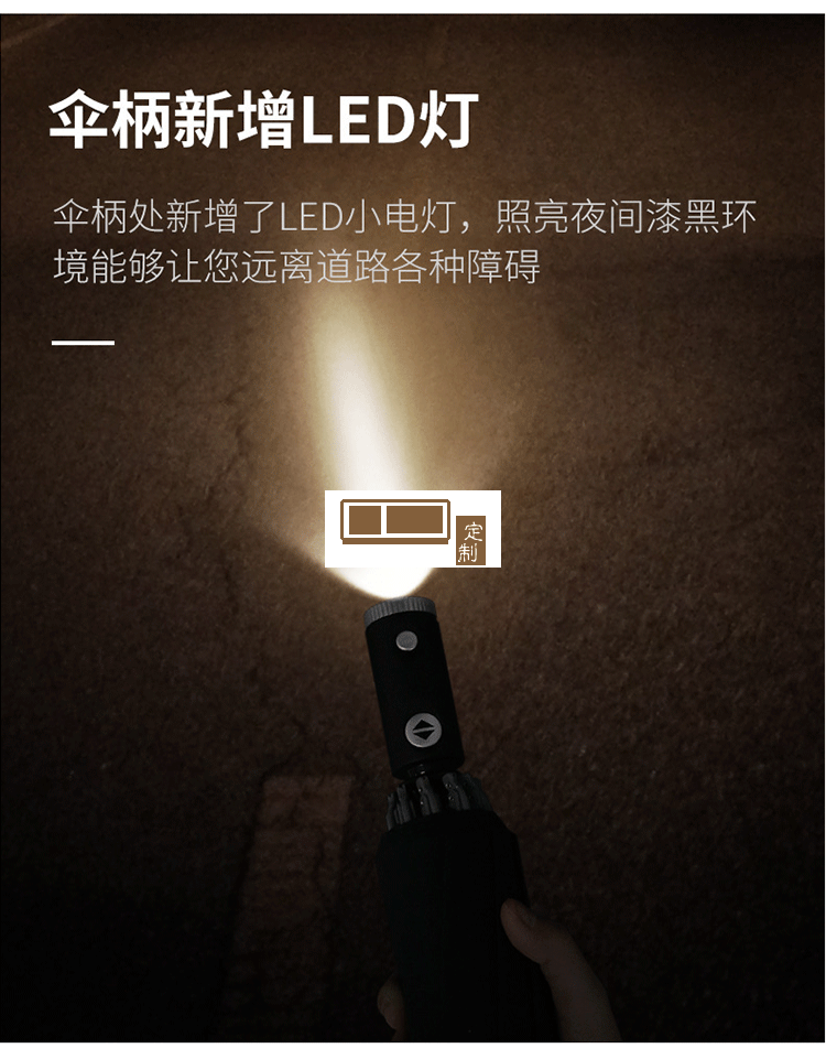 商務(wù)車(chē)載反向折疊傘LED燈電筒全自動(dòng)傘反光可定制LOGO