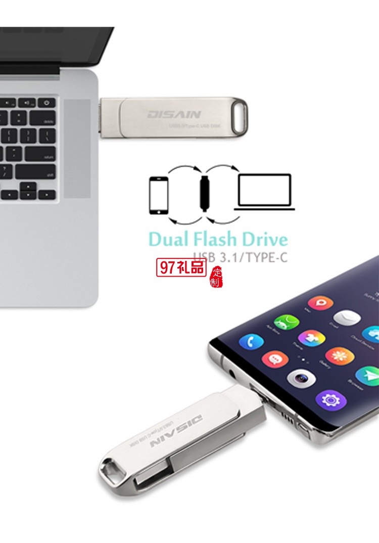 手機(jī)金屬旋轉(zhuǎn)U盤(pán) 兩用otg優(yōu)盤(pán) type-c 