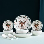 餐具碗勺套裝卡通陶瓷餐具家用碗碟盤套裝一鹿同行禮盒裝