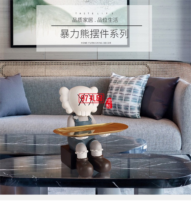 創(chuàng)意暴力熊擺件鑰匙收納儲(chǔ)物置物盤客廳家居玄關(guān)電視柜裝飾品擺設(shè)