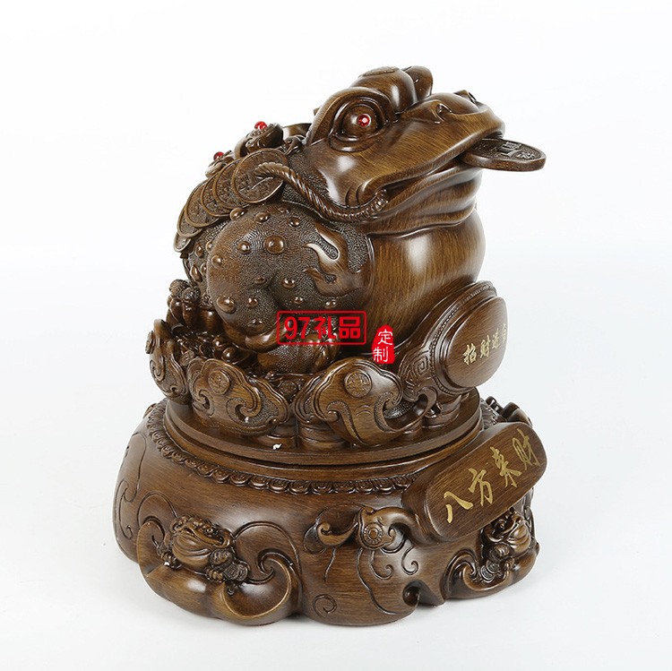 招財(cái)金蟾擺件仿木八方來財(cái)樹脂工藝品
