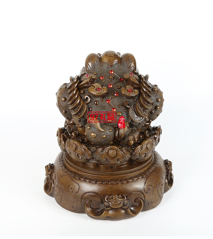 招財(cái)金蟾擺件仿木八方來財(cái)樹脂工藝品