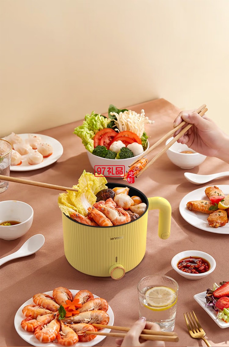 鄰鹿 小電鍋宿舍鍋學生電煮鍋多功能煮面火鍋定制公司廣告禮品