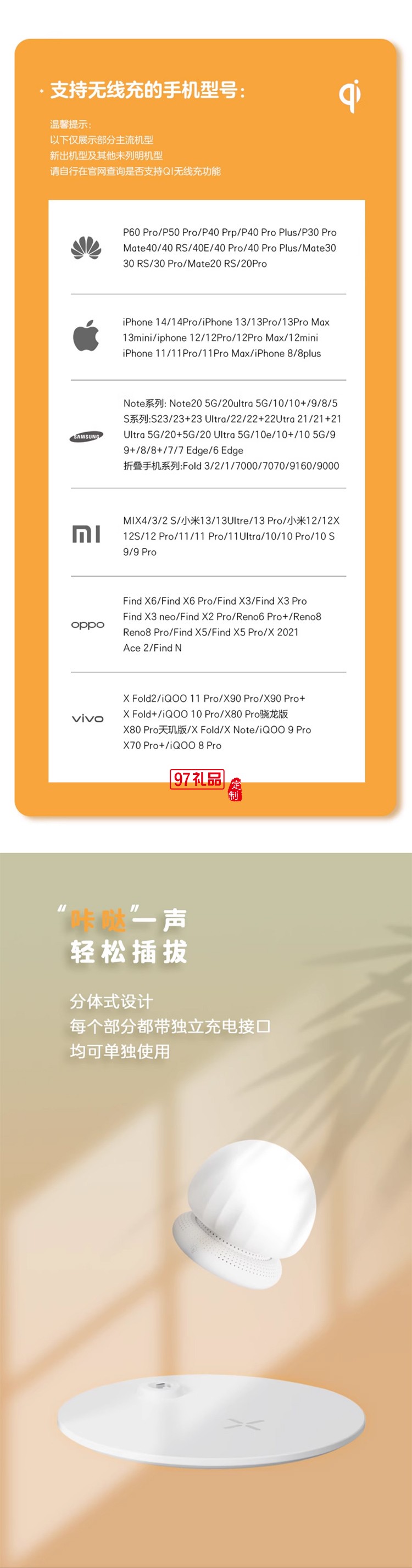 藍(lán)牙音響無線充小夜燈分體式便攜戶外露營燈