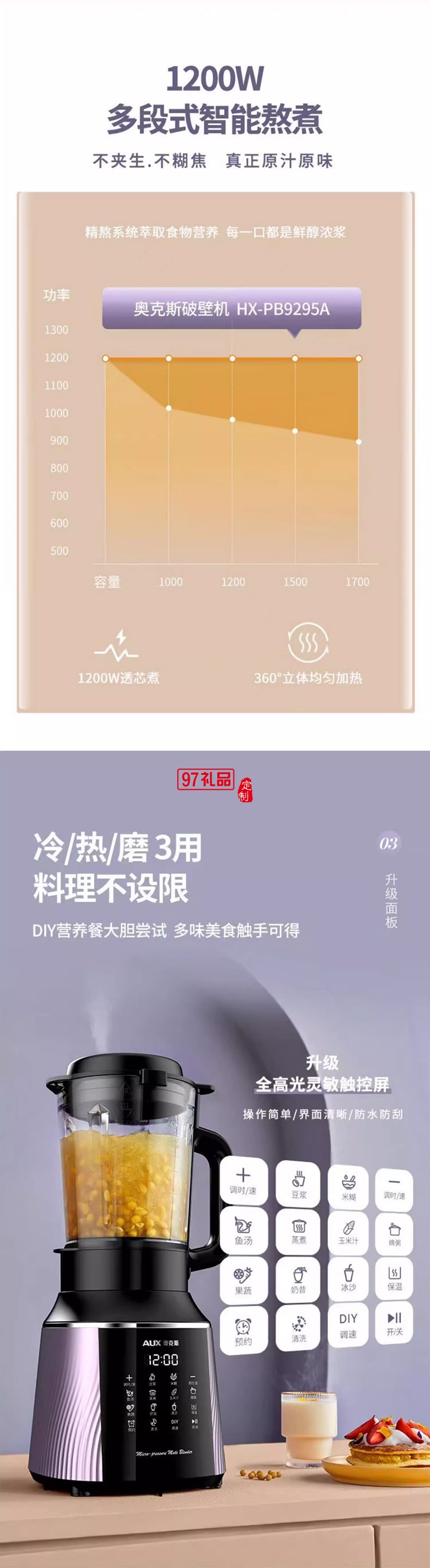 奧克斯破壁機(jī)全動(dòng)自動(dòng)豆?jié){機(jī)家用多功能無(wú)渣榨汁機(jī)加熱料理機(jī)新款