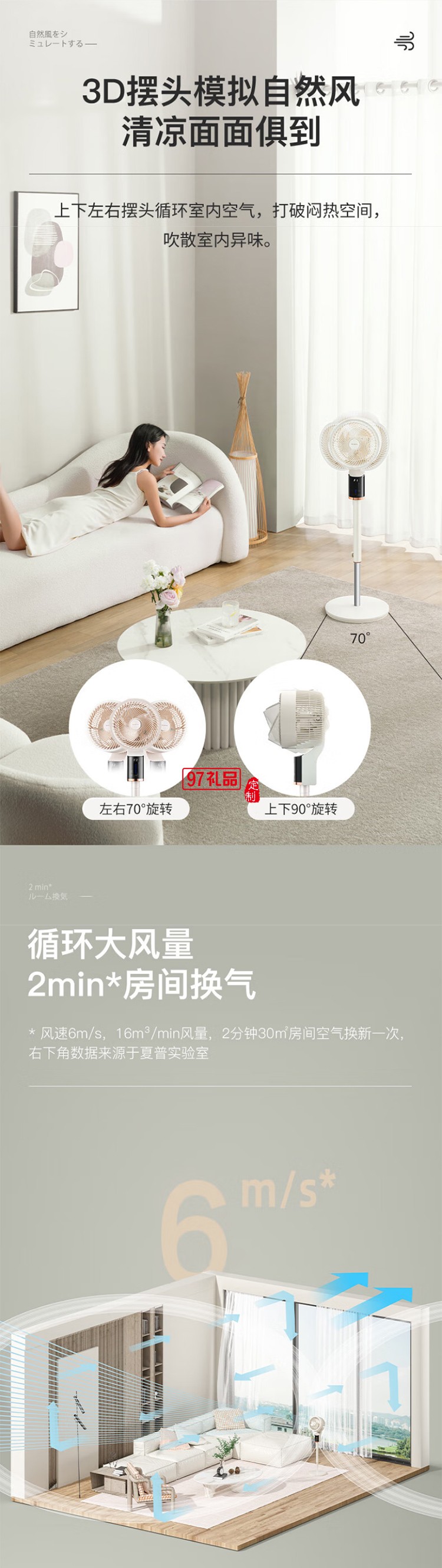 夏普3D搖頭空氣循環(huán)扇遙控電風(fēng)扇電扇換氣扇循環(huán)對(duì)流風(fēng)扇落地扇輕音節(jié)能