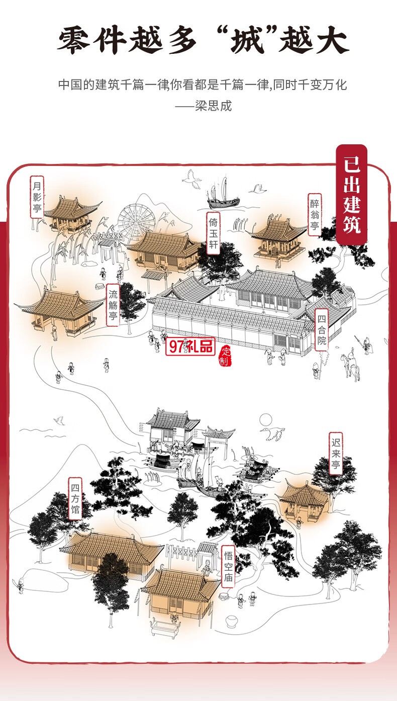 悟空廟通用體系榫卯積木玩具中國風古建筑潮玩禮物拼裝