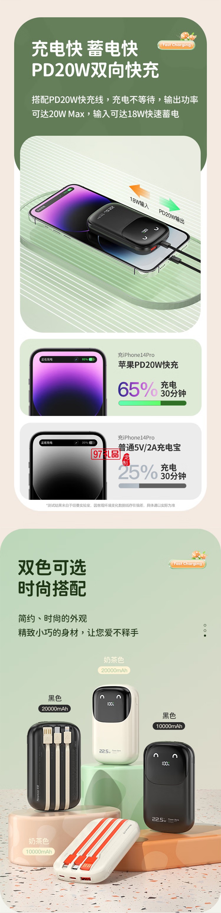 快充充電寶【3C認證可上飛機】10000毫安時大容量自帶線22.5WP