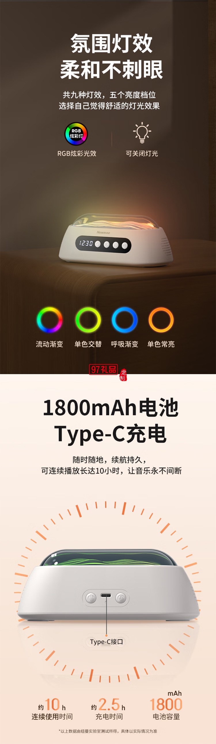 無線藍牙音箱白噪音音響迷你便攜式時鐘音響催助睡眠舒緩壓力鬧鐘音響蘋果